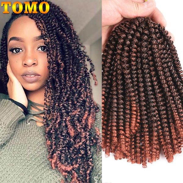 TOMO 8Inch Ombre Spring Twist Hair Crochet Braids Passion Twist Synthetic Pre-Twist Crochet Hair Extensions 30Roots Bomb Twist
