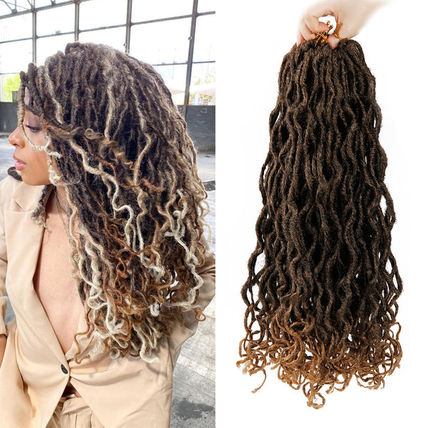 Ombre Curly Synthetic Crochet Hair Braiding Hair Extensions Goddess Faux Locs 8 Inches And 18 Inches Soft Dreads Dreadlocks Hair
